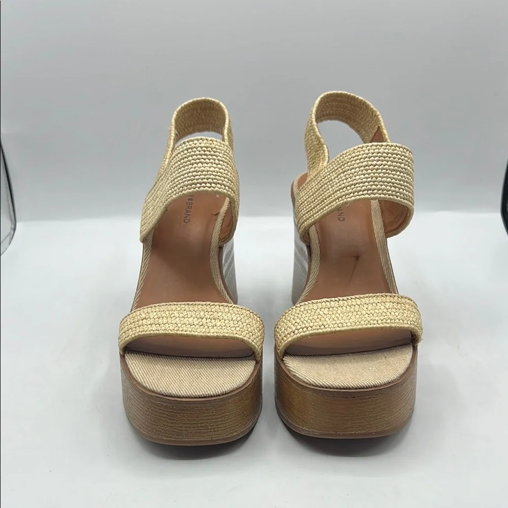 Lucky Brand 8 1/2 Delukah Platform Wedge Sandals Cream Brown Wedge Slingback NEW